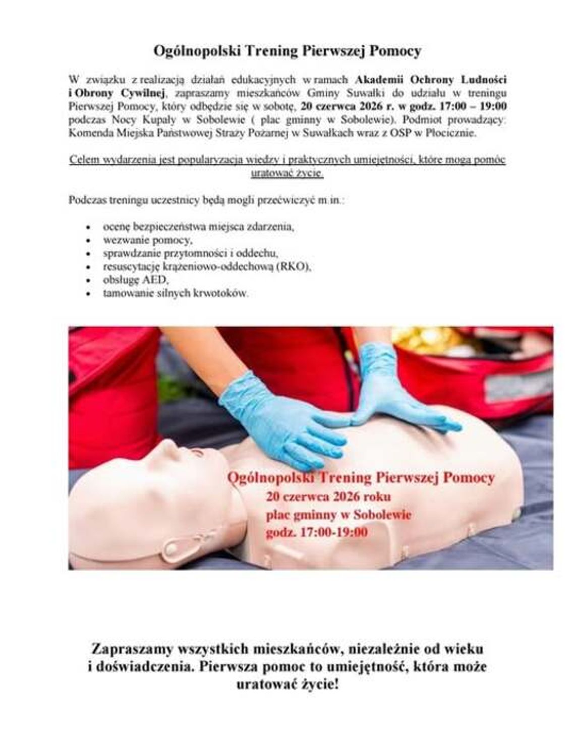 Ogólnopolski Trening Pierwszej Pomocy podczas Nocy Kupały w Sobolewie Ogólnopolski Trening Pierwszej Pomocy podczas Nocy Kupały w Sobolewie