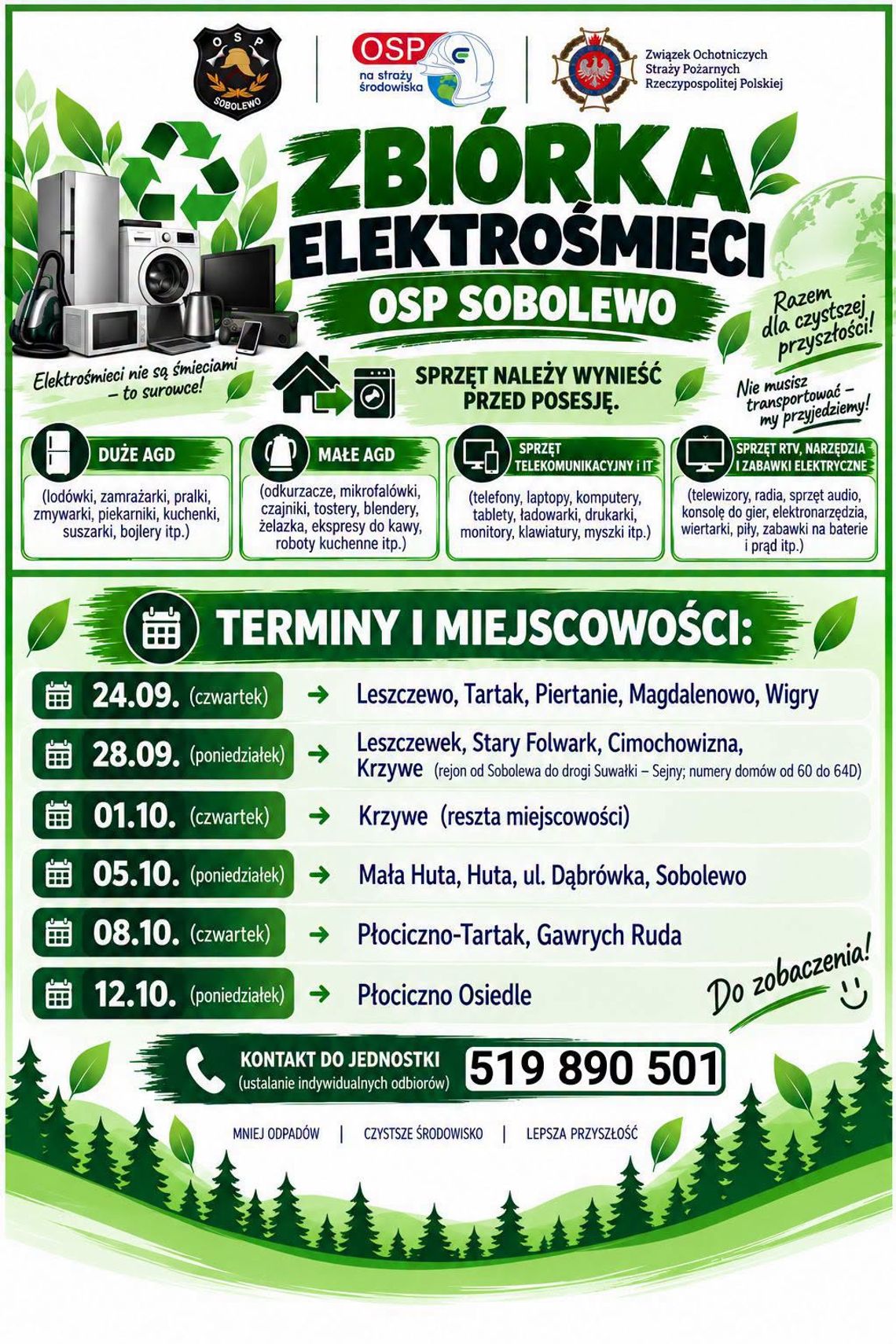 OSP Sobolewo zbiera elektrośmieci. Strażacy odbiorą sprzęt bezpośrednio od mieszkańców OSP Sobolewo zbiera elektrośmieci. Strażacy odbiorą sprzęt bezpośrednio od mieszkańców