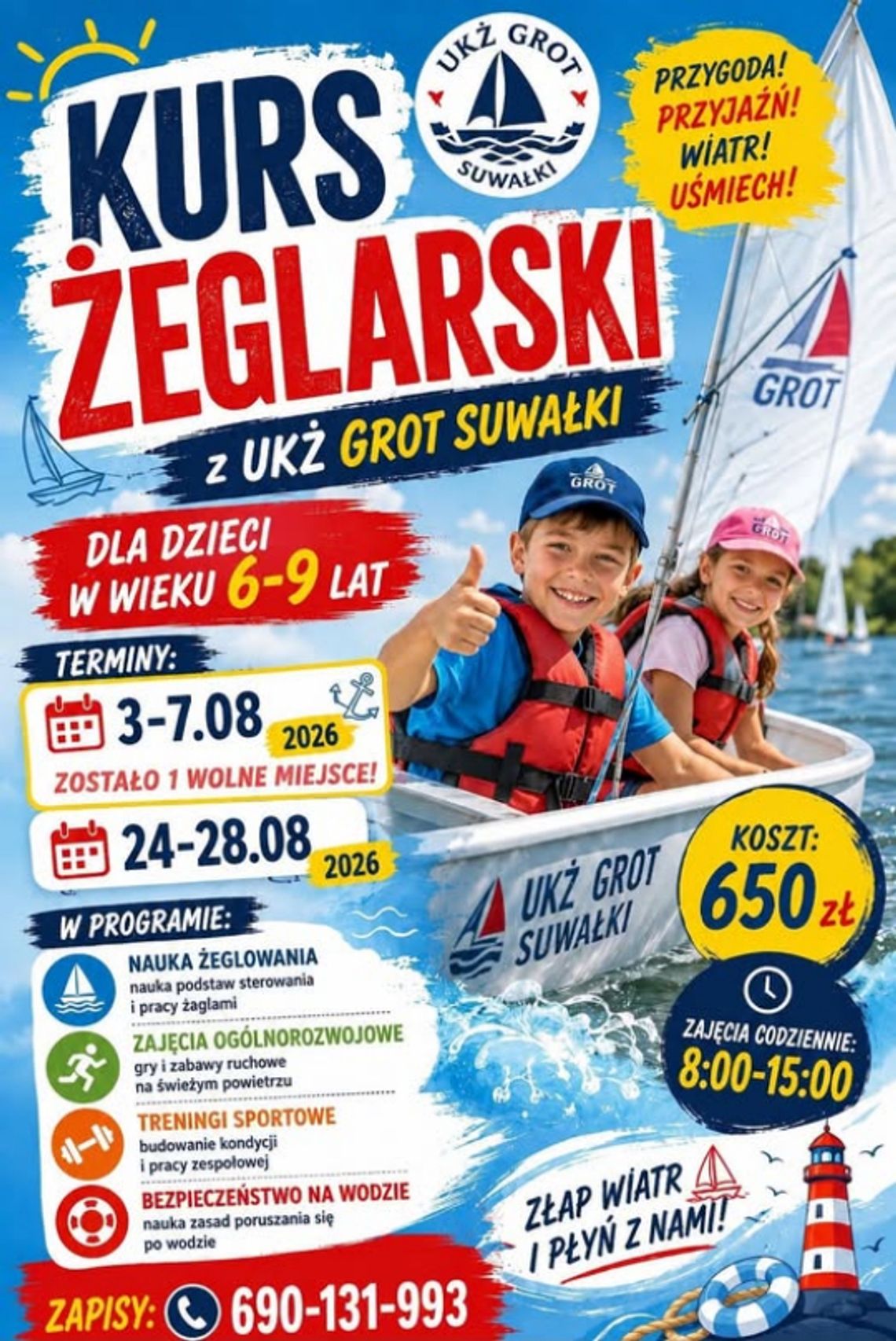 Ostatnie miejsce na wakacyjny kurs żeglarski UKŻ GROT Suwałki. Dzieci ruszą na wodną przygodę Ostatnie miejsce na wakacyjny kurs żeglarski UKŻ GROT Suwałki. Dzieci ruszą na wodną przygodę