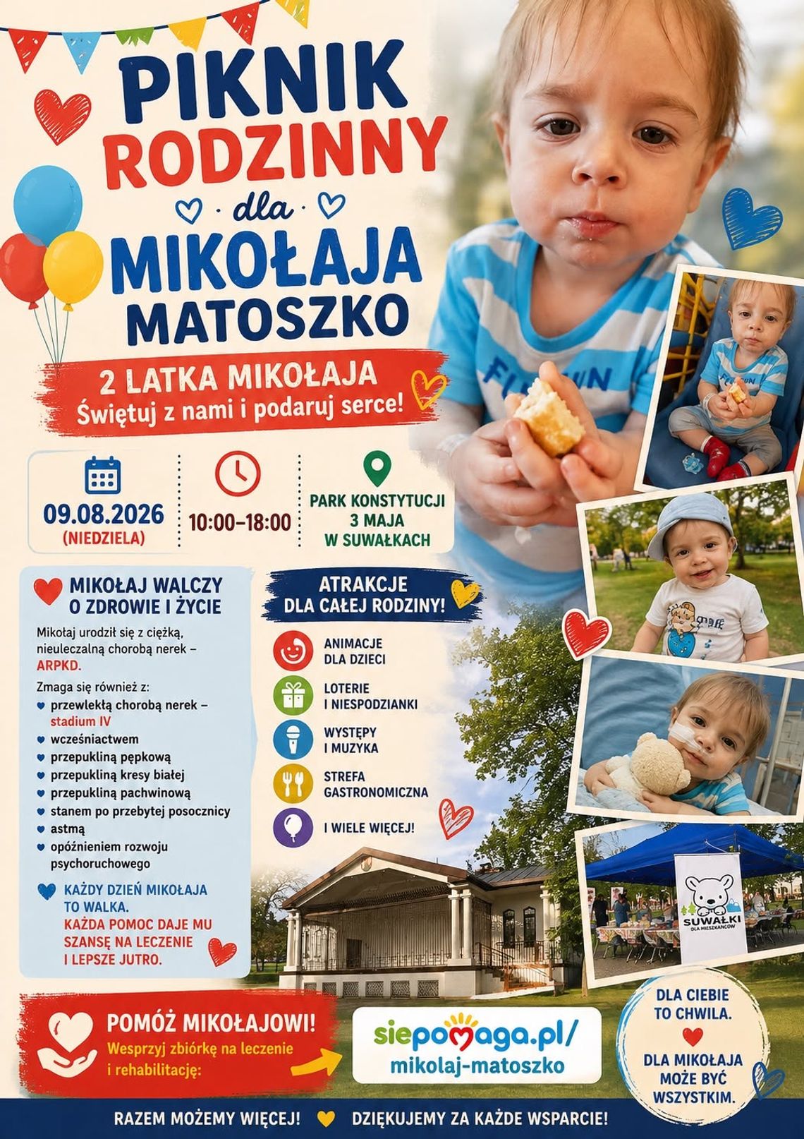 Piknik Rodzinny dla Mikołajka Matoszko w Suwałkach. Będzie można pomóc 2-letniemu chłopcu w walce o zdrowie