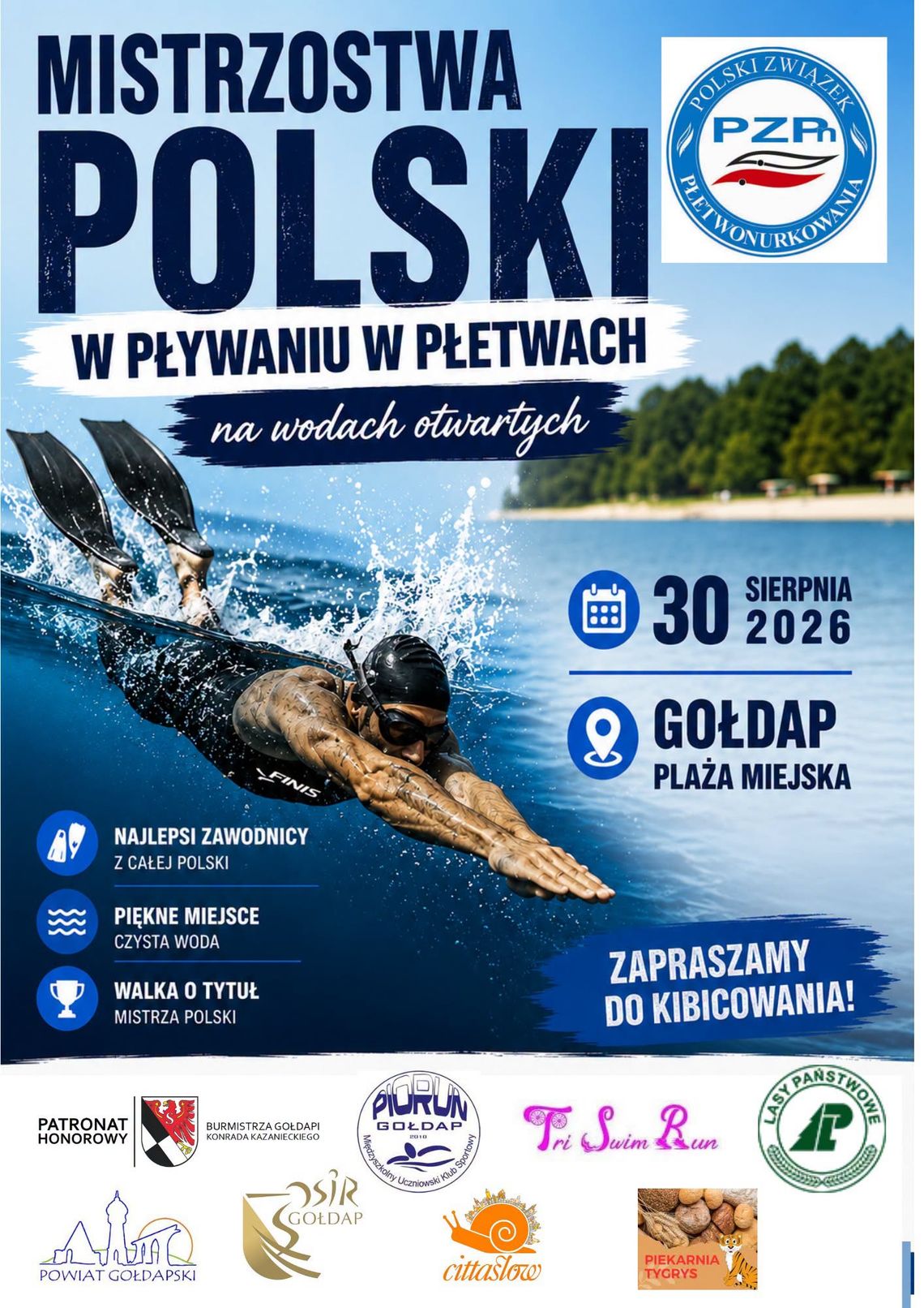 Po raz pierwszy w Gołdapi. Mistrzostwa Polski w pływaniu w płetwach na wodach otwartych Po raz pierwszy w Gołdapi. Mistrzostwa Polski w pływaniu w płetwach na wodach otwartych
