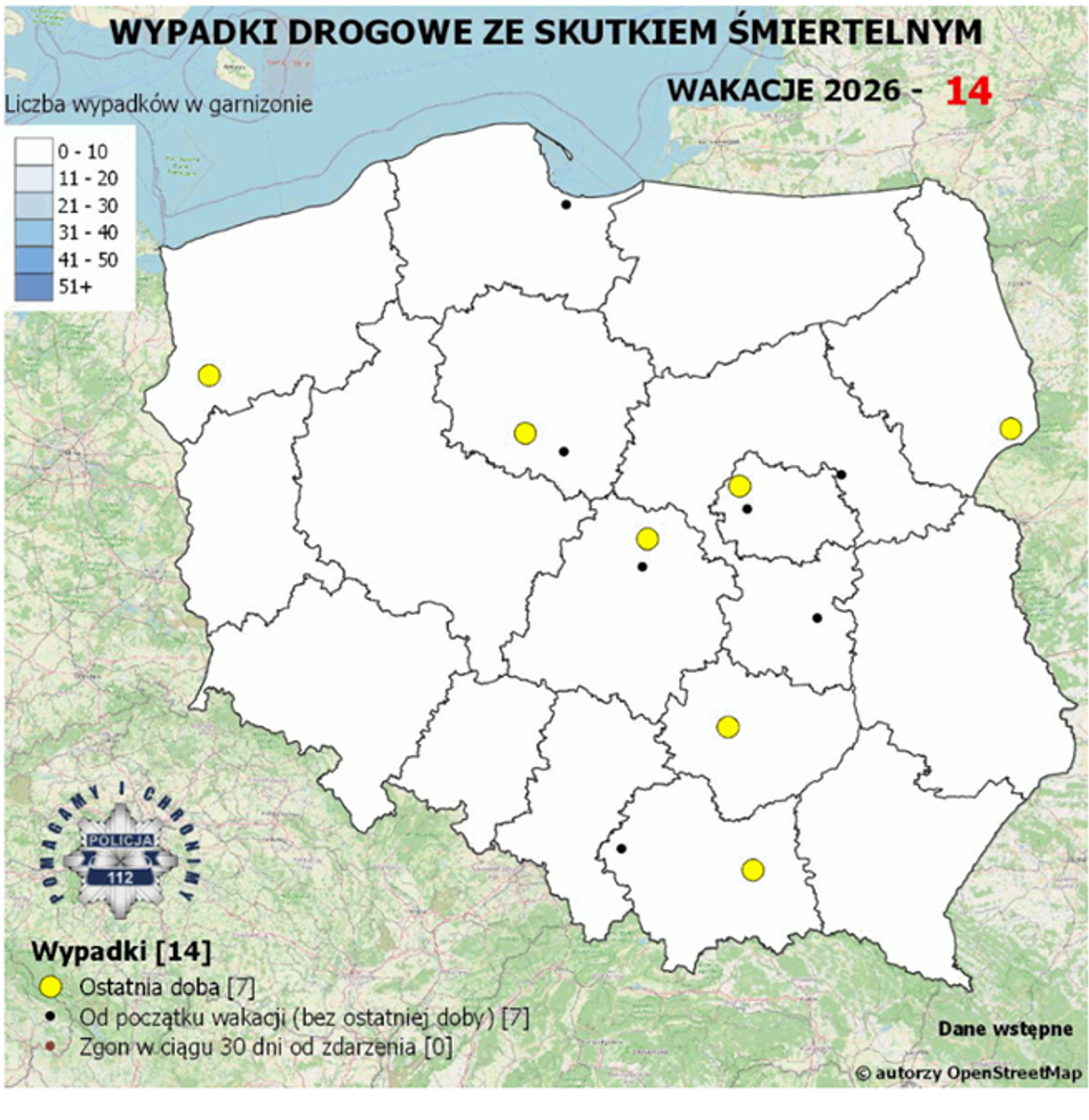 Policyjna mapa śmiertelnych wypadków drogowych wraca na wakacje 2026