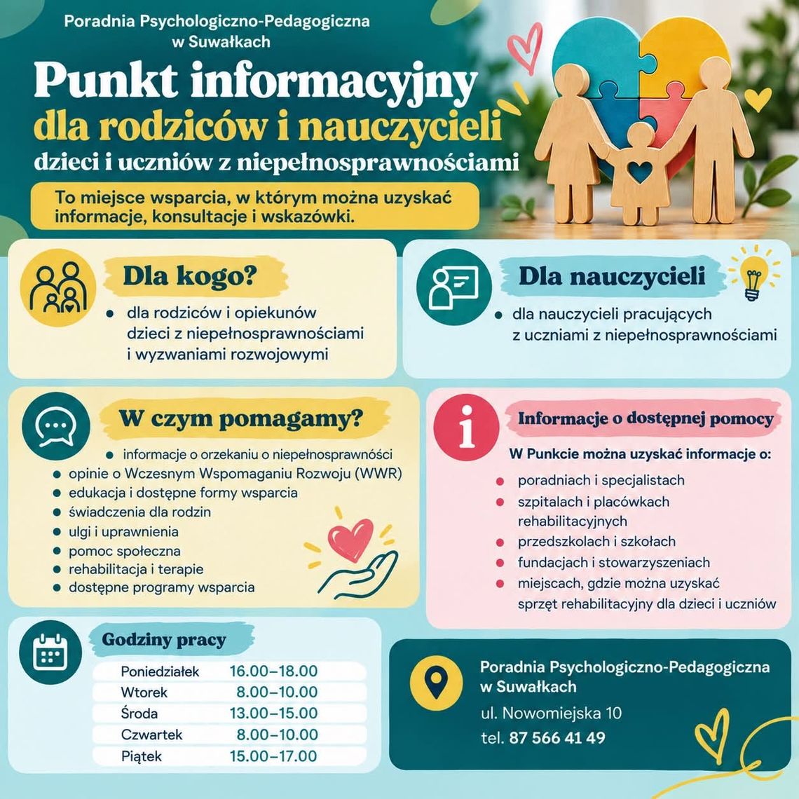 Punkt informacyjny dla rodziców i nauczycieli dzieci z niepełnosprawnościami w Suwałkach Punkt informacyjny dla rodziców i nauczycieli dzieci z niepełnosprawnościami w Suwałkach