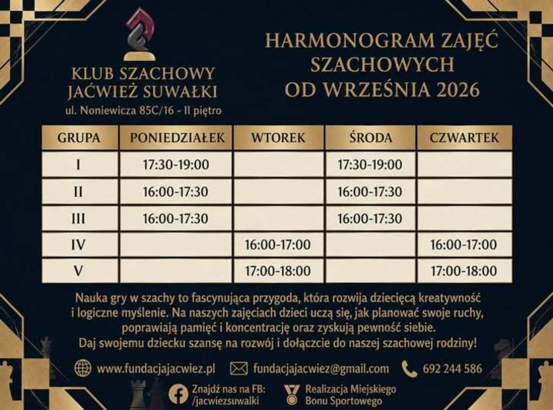 Ruszają zapisy na zajęcia szachowe w Suwałkach. Klub Jaćwież zaprasza dzieci i młodzież Ruszają zapisy na zajęcia szachowe w Suwałkach. Klub Jaćwież zaprasza dzieci i młodzież
