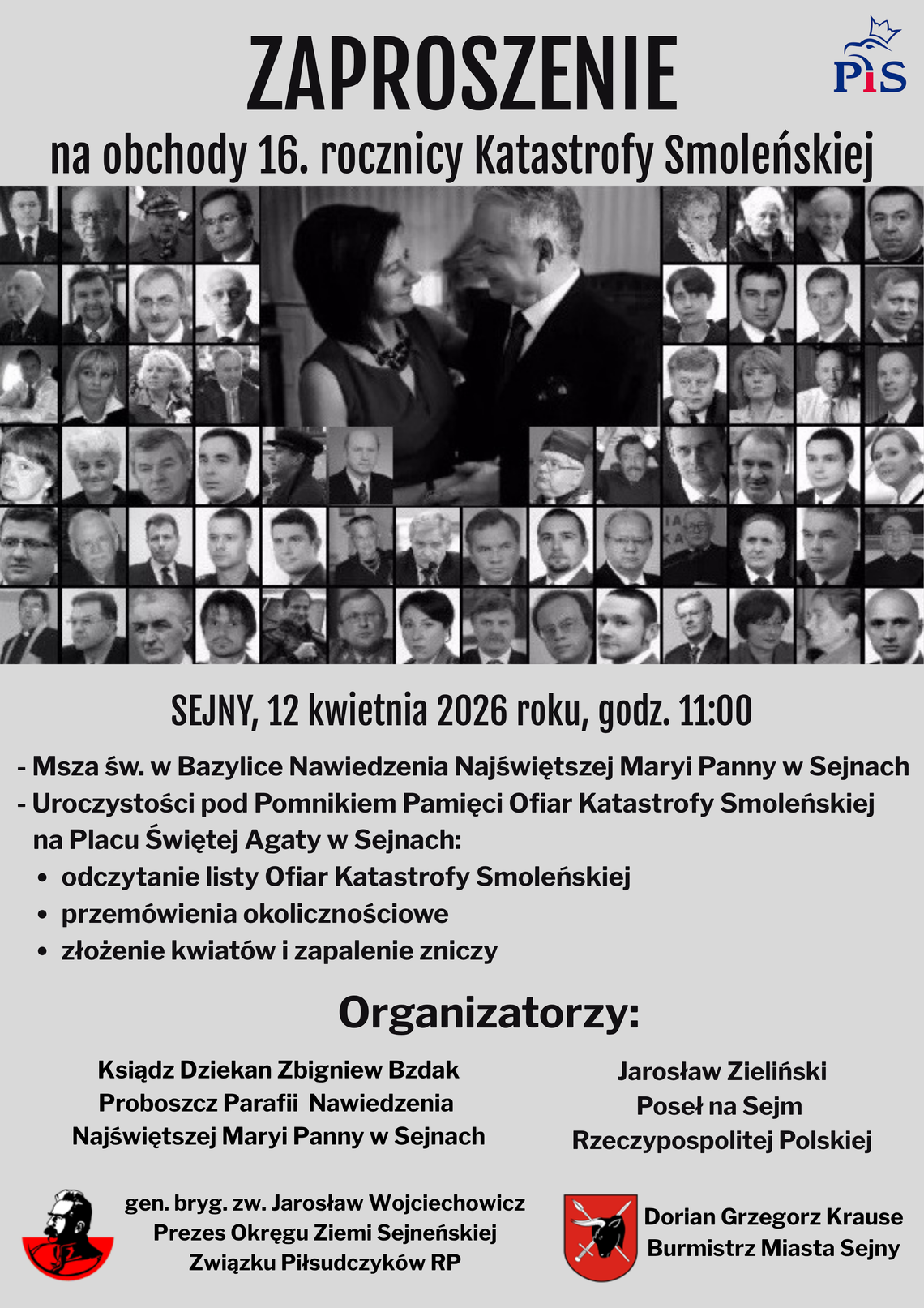 Sejny uczczą 16. rocznicę Katastrofy Smoleńskiej