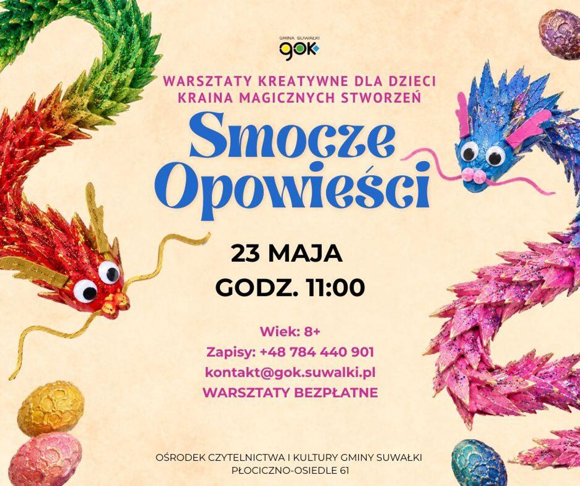 Smocze opowieści w Płocicznie. Kreatywne warsztaty dla dzieci już 23 maja 🐉✨ Smocze opowieści w Płocicznie. Kreatywne warsztaty dla dzieci już 23 maja 🐉✨