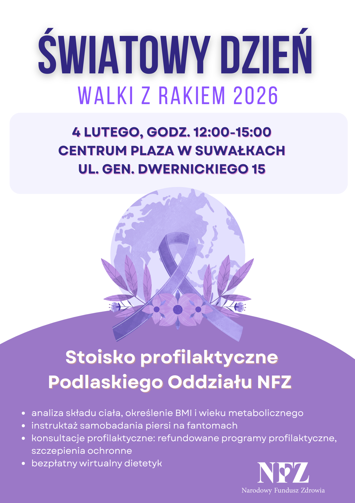 🎗️ Światowy Dzień Walki z Rakiem 2026. Bezpłatne badania i konsultacje w Suwałkach 🎗️ Światowy Dzień Walki z Rakiem 2026. Bezpłatne badania i konsultacje w Suwałkach