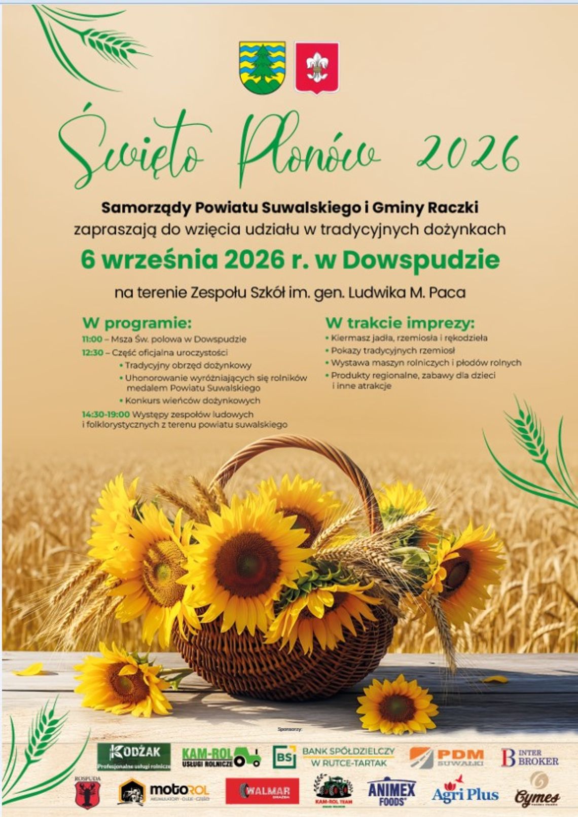 🌾 Święto Plonów 2026 w Dowspudzie. Powiat suwalski zaprasza na dożynki