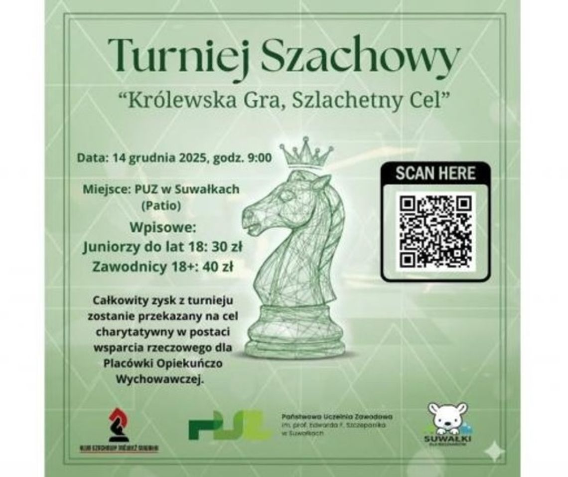 ♟️ Szachowy turniej charytatywny w Suwałkach – „Królewska gra. Szlachetny cel” ♟️ Szachowy turniej charytatywny w Suwałkach – „Królewska gra. Szlachetny cel”