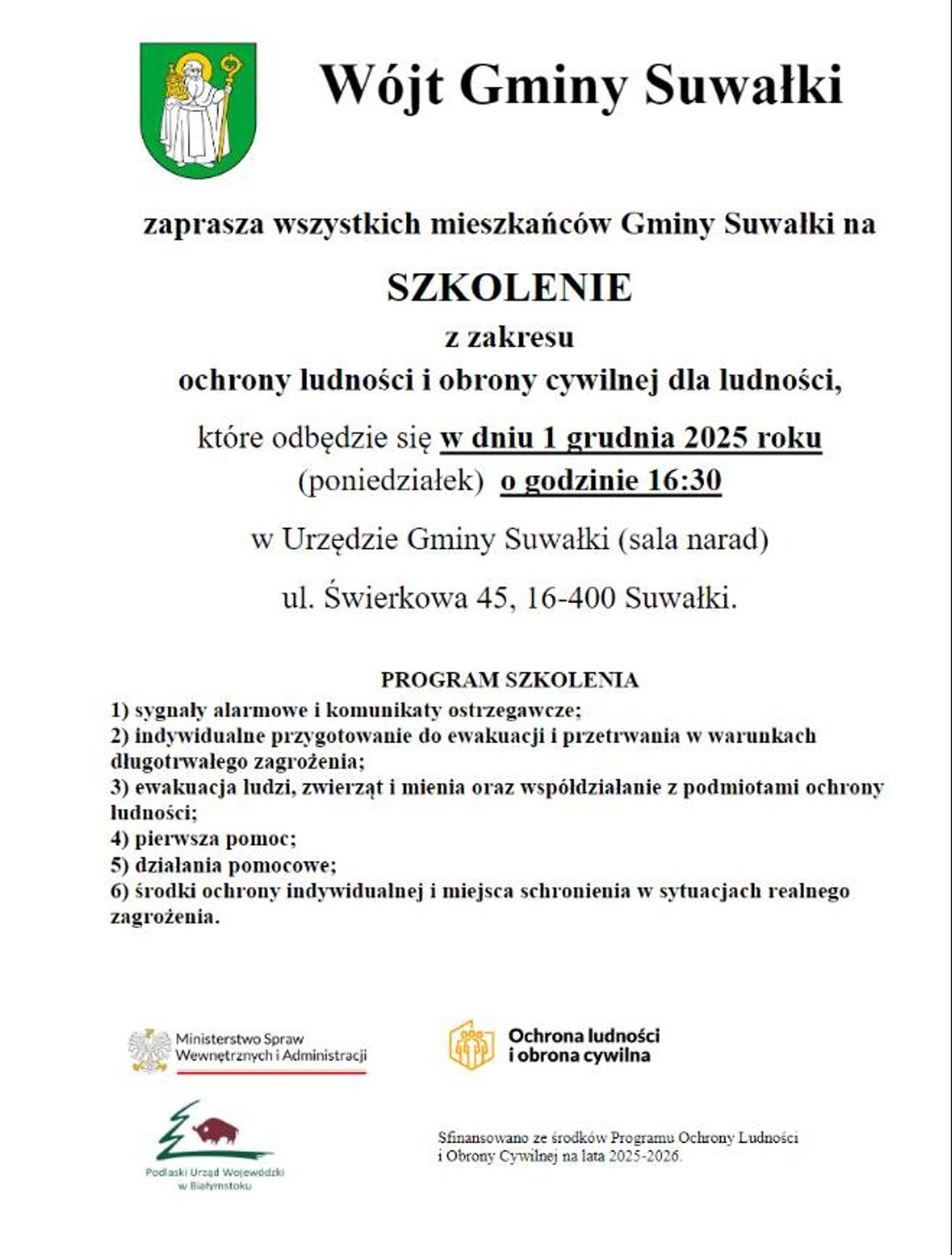 🛡️ Szkolenie z ochrony ludności i obrony cywilnej – Wójt Gminy Suwałki zaprasza mieszkańców! 🛡️ Szkolenie z ochrony ludności i obrony cywilnej – Wójt Gminy Suwałki zaprasza mieszkańców!