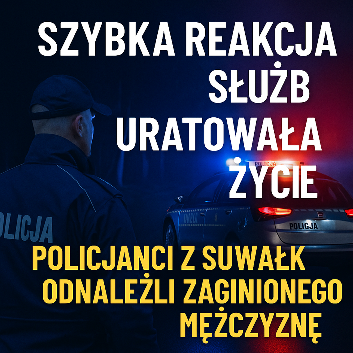 🚨 Szybka reakcja służb uratowała życie. Policjanci z Suwałk odnaleźli zaginionego mężczyznę