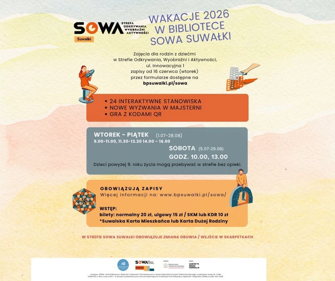 Wakacje w Bibliotece 2026. Ruszają zapisy na letnie zajęcia dla dzieci w Suwałkach Wakacje w Bibliotece 2026. Ruszają zapisy na letnie zajęcia dla dzieci w Suwałkach