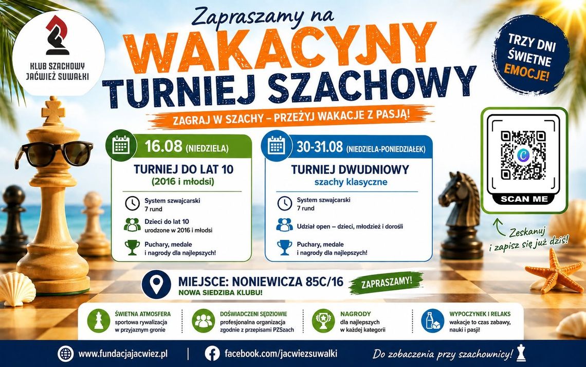 Wakacyjny Turniej Szachowy w Suwałkach. Klub Jaćwież zaprasza do rywalizacji Wakacyjny Turniej Szachowy w Suwałkach. Klub Jaćwież zaprasza do rywalizacji