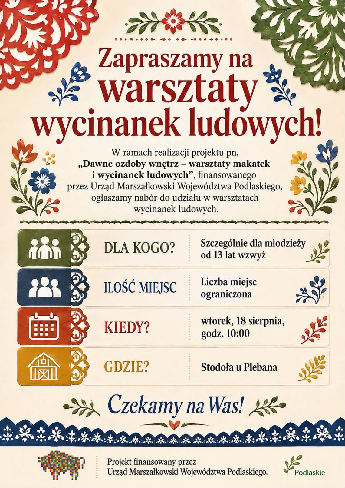Warsztaty wycinanek ludowych. W „Stodole u Plebana” będzie można poznać tradycyjne rękodzieło Warsztaty wycinanek ludowych. W „Stodole u Plebana” będzie można poznać tradycyjne rękodzieło