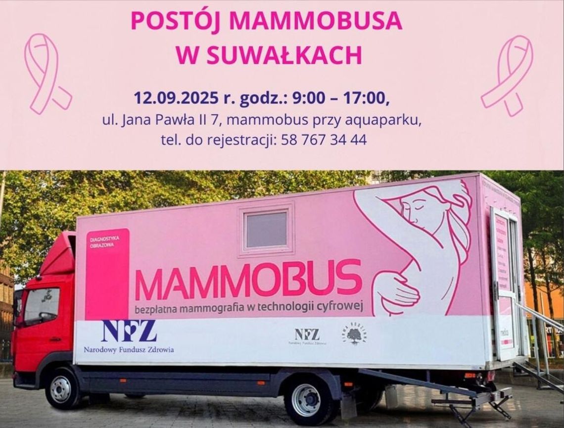 🩺 We wrześniu mammobus w Suwałkach – bezpłatne badania dla kobiet 💙