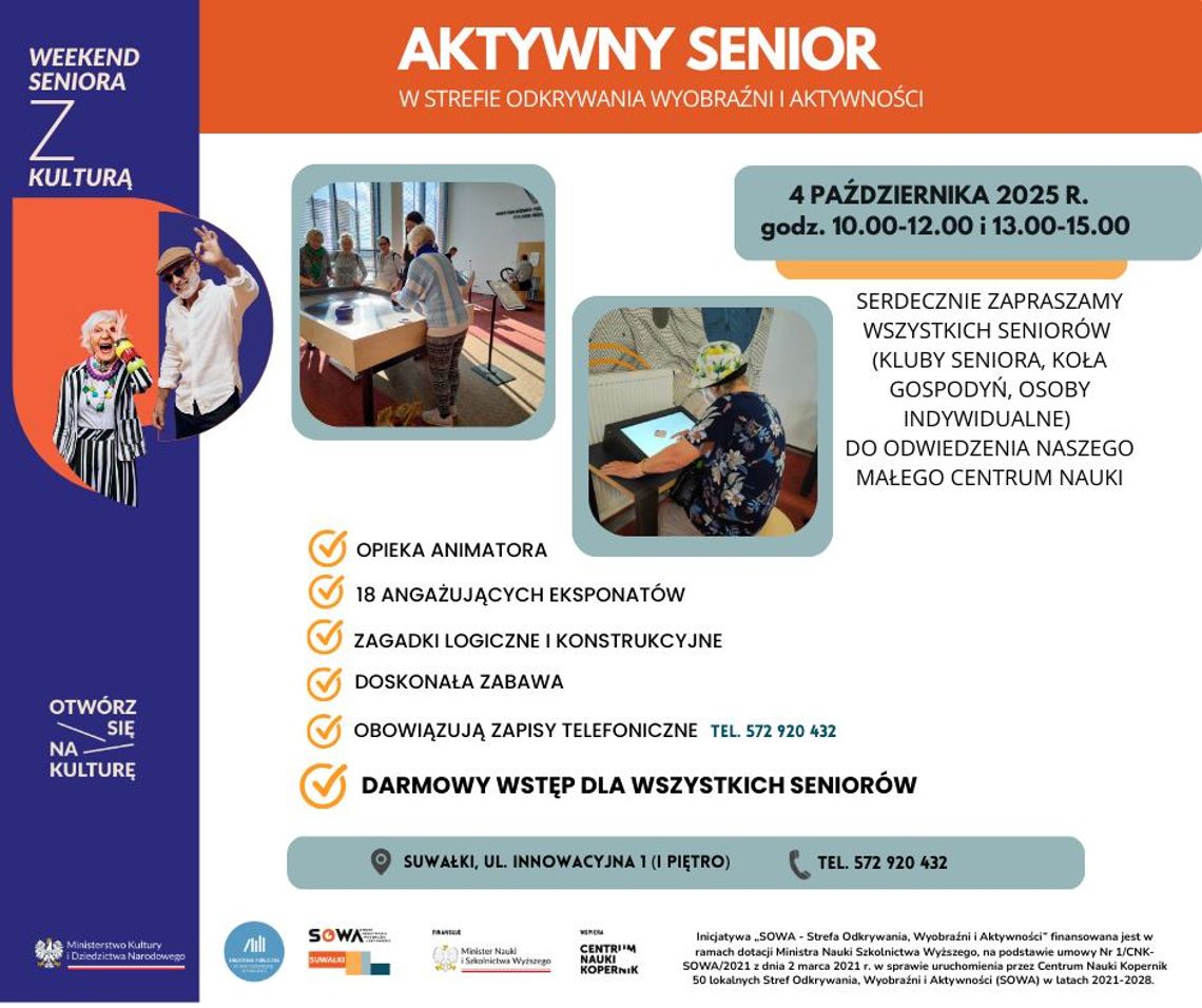 🌟 Weekend Seniora z Kulturą w SOWA Suwałki! 🦉✨