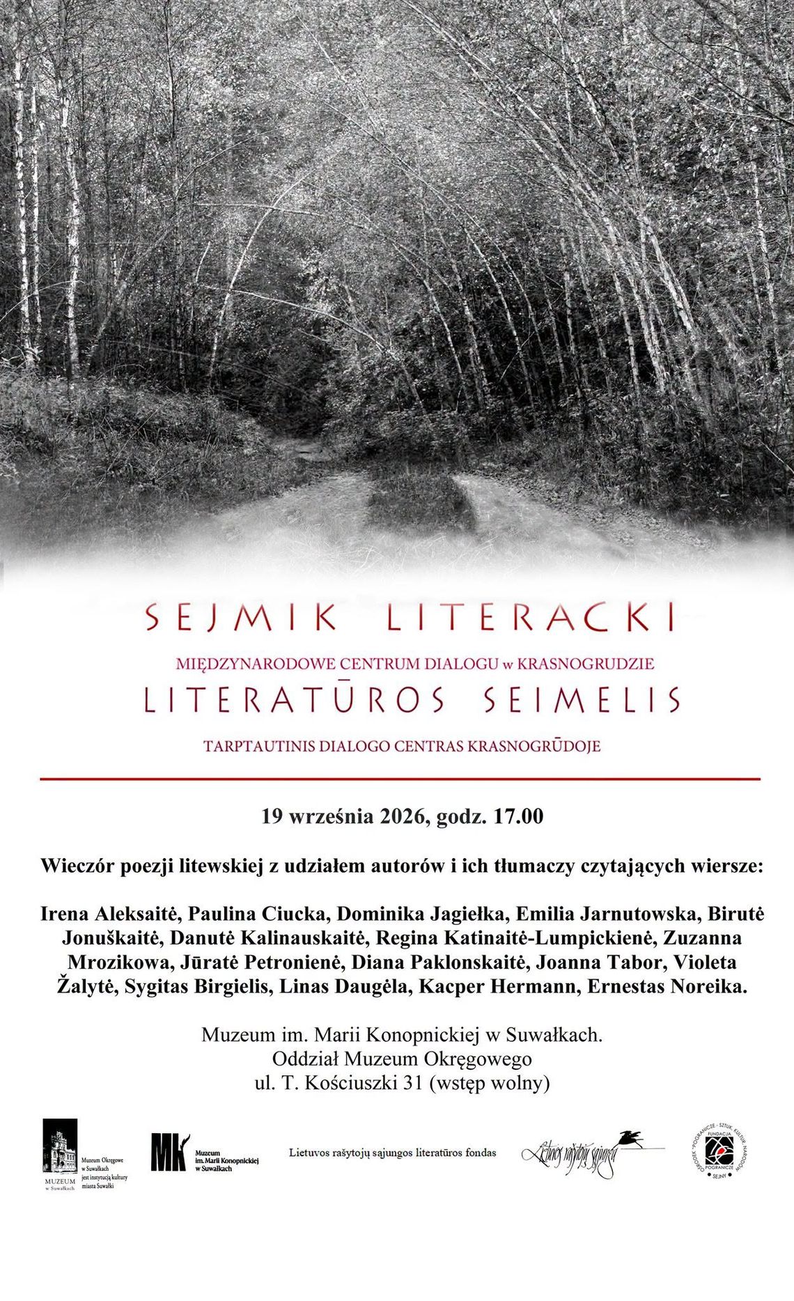 Wieczór poezji litewskiej w Suwałkach. Sejmik literacki już 19 września Wieczór poezji litewskiej w Suwałkach. Sejmik literacki już 19 września