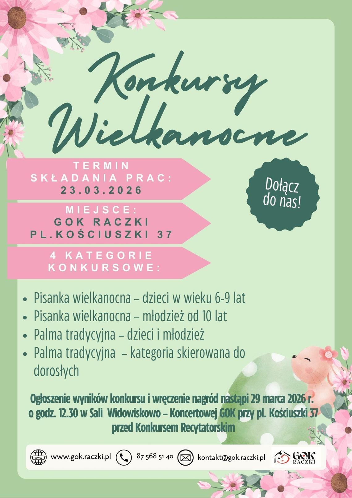 Wielkanocne konkursy w Raczkach. Do wygrania nagrody za najpiękniejszą pisankę i palmę 🌿🥚