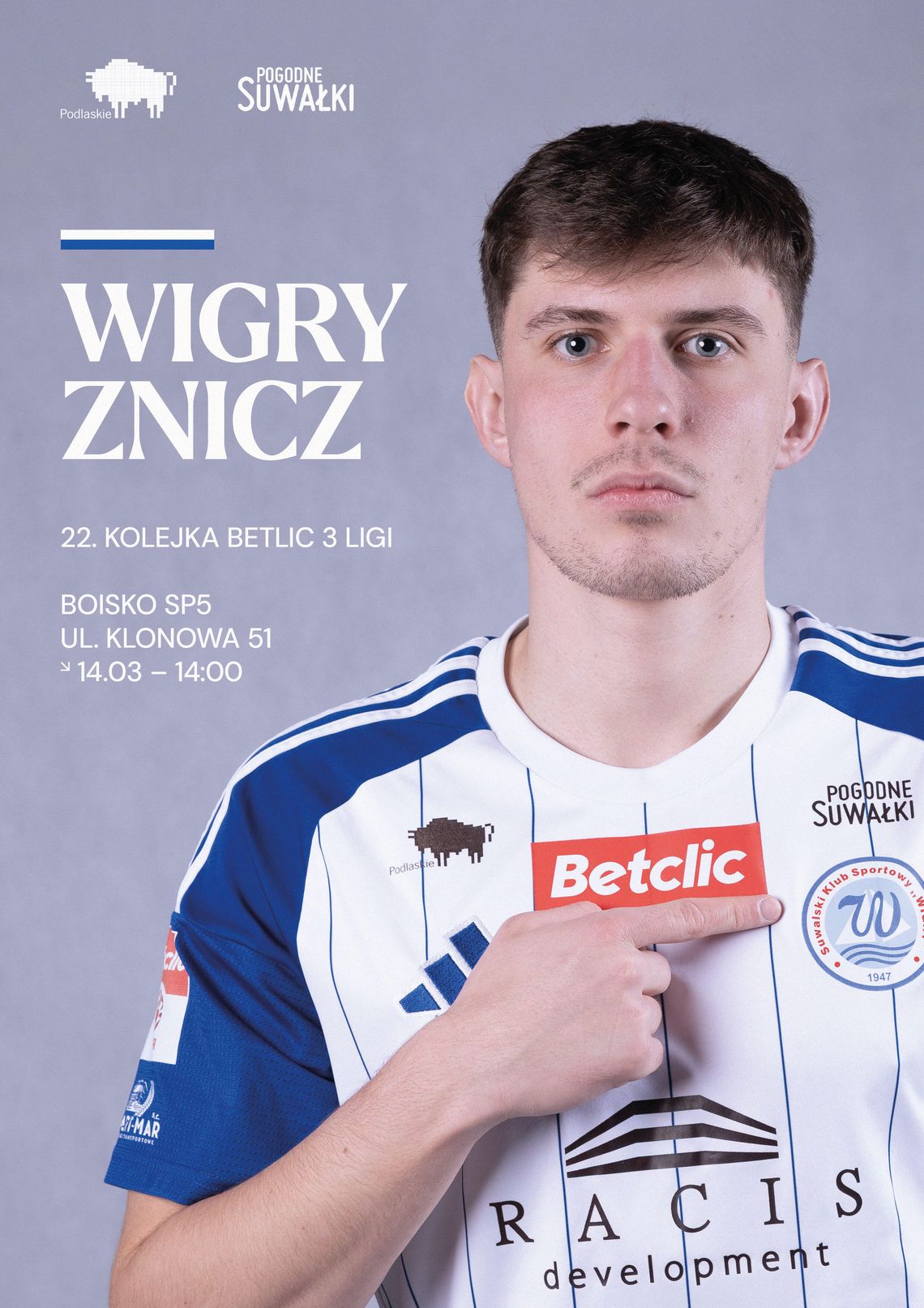 Wigry Suwałki zagrają ze Zniczem Biała Piska.