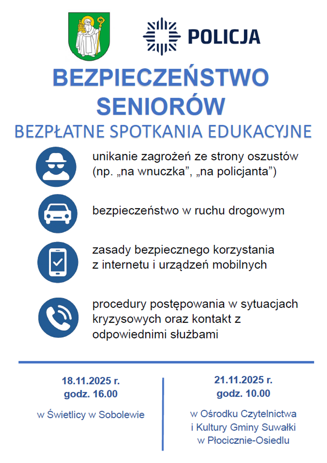 Wójt Gminy Suwałki zaprasza seniorów na spotkania edukacyjne o bezpieczeństwie i zdrowiu Wójt Gminy Suwałki zaprasza seniorów na spotkania edukacyjne o bezpieczeństwie i zdrowiu