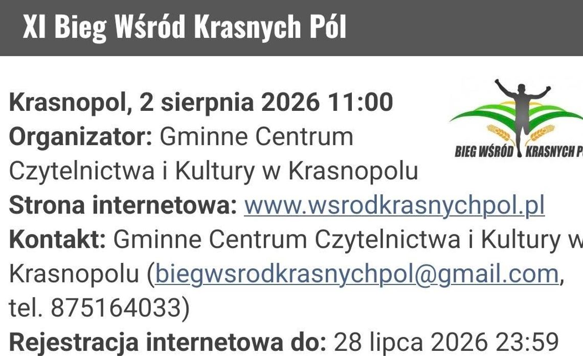 XI Bieg Wśród Krasnych Pól już 2 sierpnia. Trwają zapisy na sportowe święto w Krasnopolu