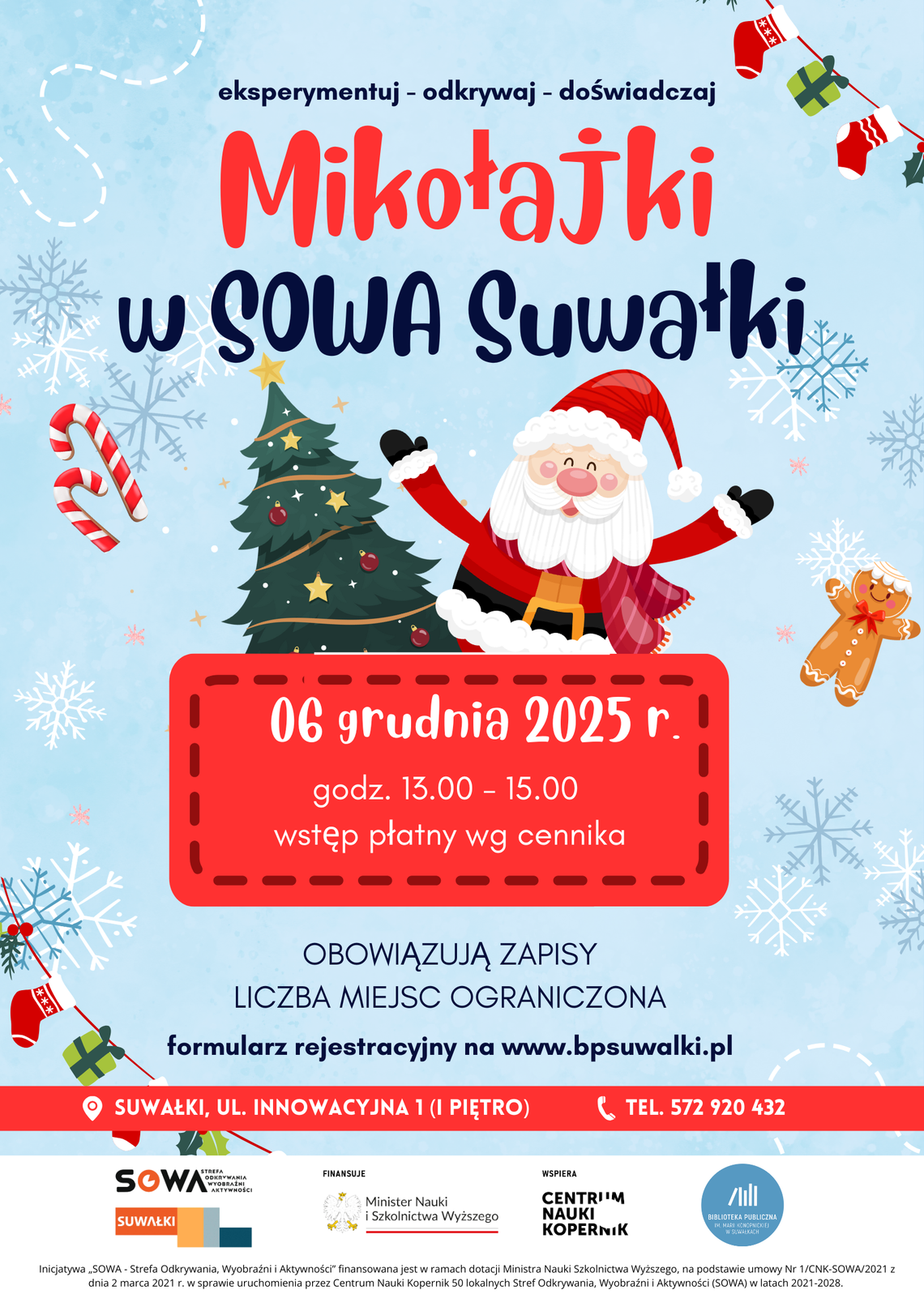 Zaproszenie na Mikołajkowe Wydarzenia w SOWA Suwałki