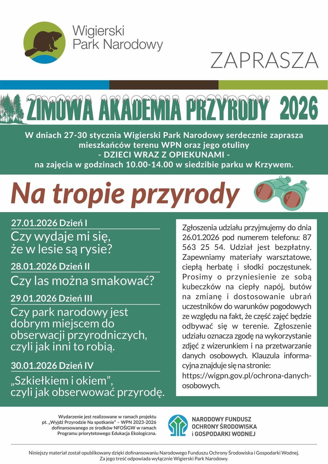 Zimowe zajęcia edukacyjne w Wigierskim Parku Narodowym