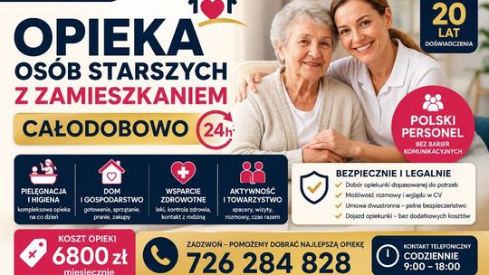 Opieka osób starszych z zamieszkaniem, całodobowo, dostępność w całej Polsce