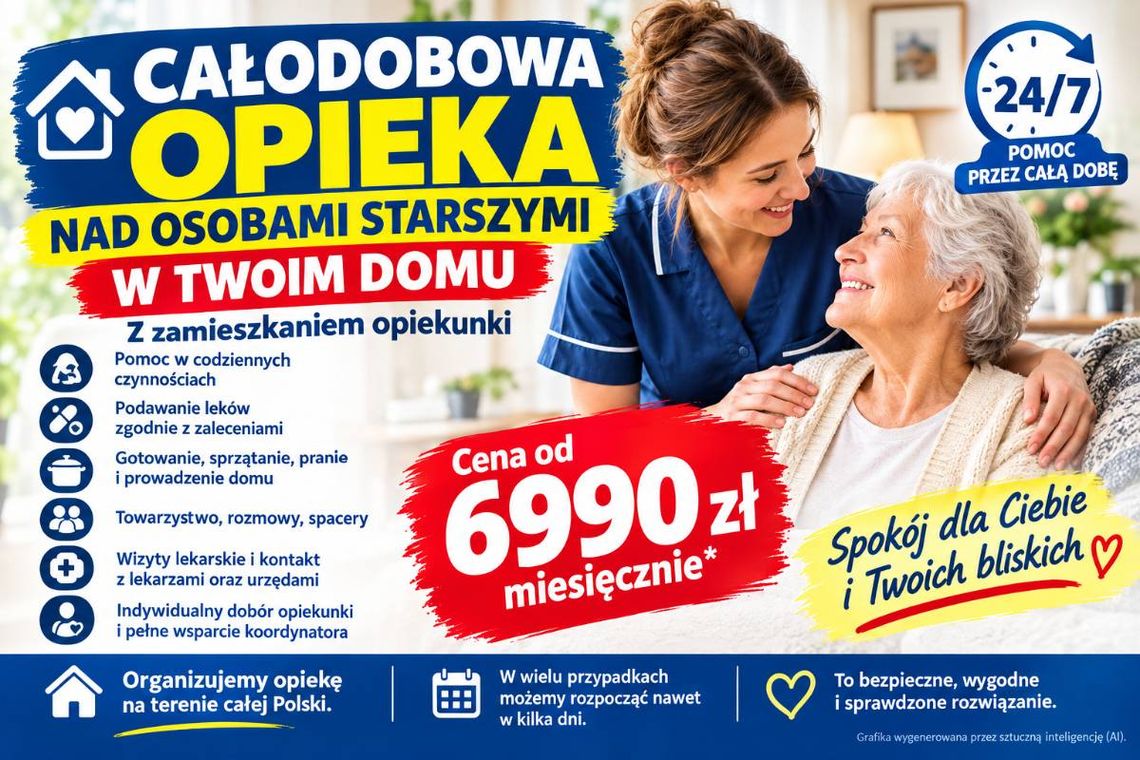Całodobowy opiekun zamieszka z osobą starszą - od 6990 zł miesięcznie