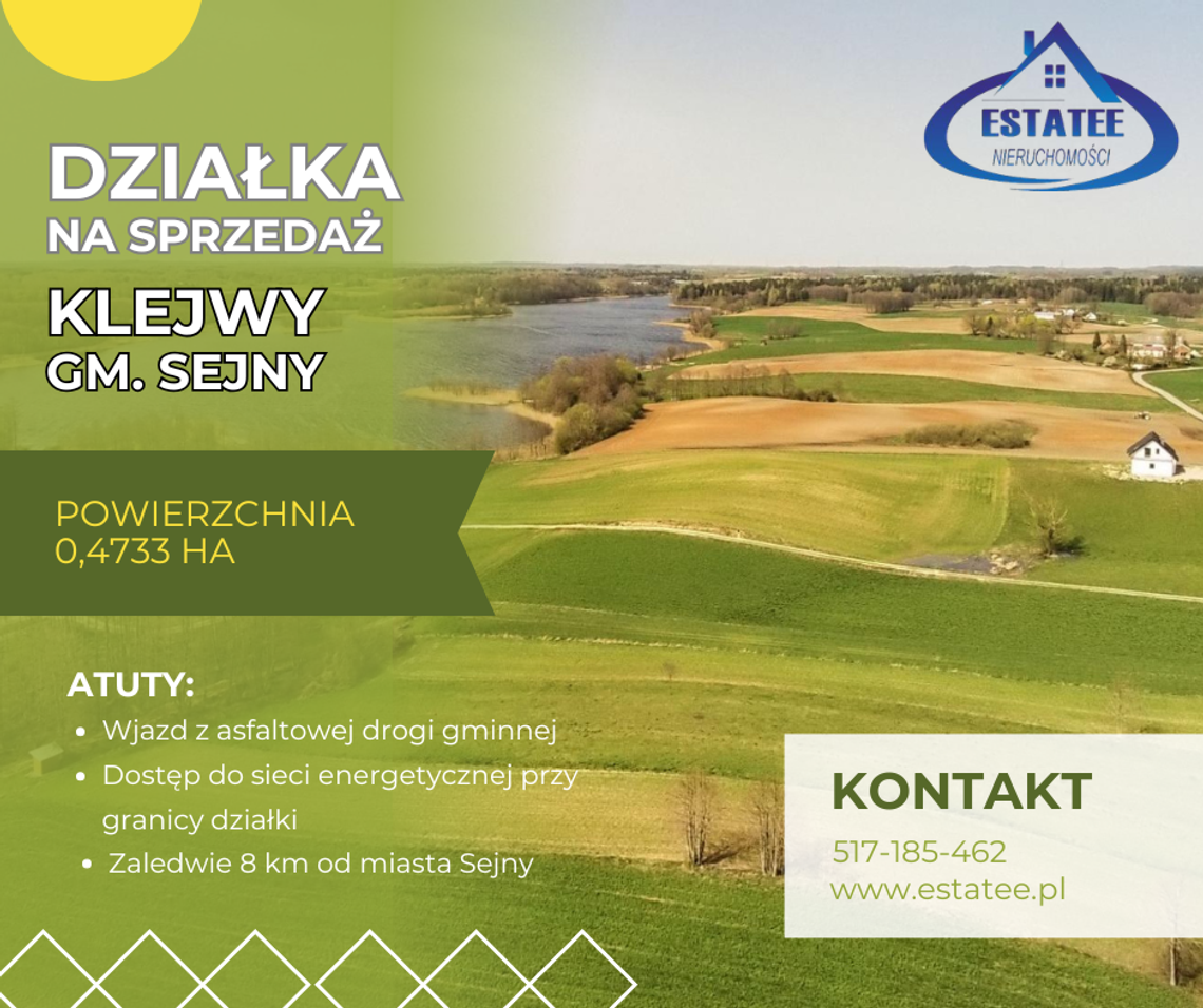 Na sprzedaż działka budowlana – Klejwy, gmina Sejny, woj. podlaskie
