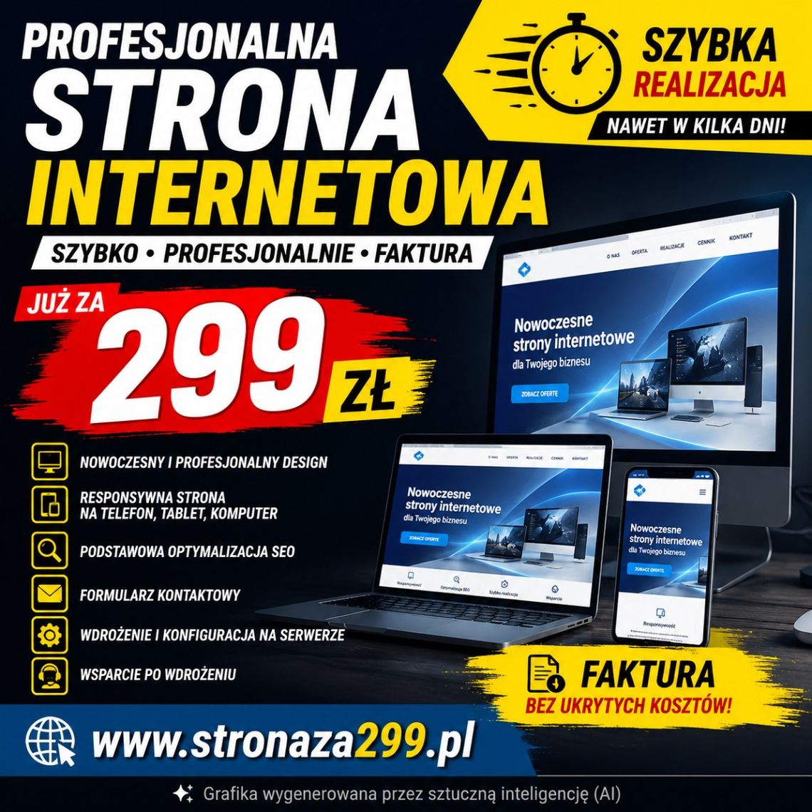 Strona internetowa dla fryzjera, 299 zł, pełna obsługa